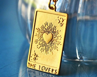 Inspirational Gift for Her, Handmade Gold Tarot Heart Necklace, Unique Lover Pendant, Perfect Present for Girlfriend Women Graduation Idea