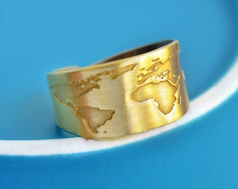 Handmade World Map Ring, Globe Band Ring, Travel Wanderlust Jewelry, Inspirational Traveler Jetsetter Gift, Christmas Daughter Sister Her