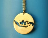 Indonesia Map Necklace – Handmade Outline Pendant, Gold or Silver Indonesian Souvenir Jewelry Gift
