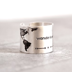 World Map Ring, Travel Ring, Oxidized Silver Ring, Travel Gift,Gift for Women,Gift for Traveler,Christmas Girlfriend Gift,Globe Ring image 1