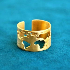 Anello con mappa del mondo, regalo di gioielli Wanderlust fatto a mano per viaggiatori, fascia regolabile con mappamondo in oro o argento, regalo di Natale