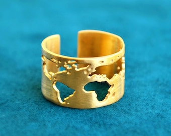 Bague carte du monde, bijou de voyage fait main pour les voyageurs, jonc globe réglable en or ou en argent, cadeau de Noël