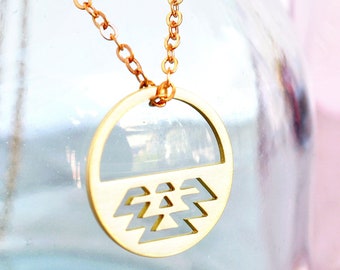 Half Moon Handmade Necklace, Aztec Open Semi Circle Charm Jewelry, Gold Geometric Layered Minimalist Chevron Pendant, Round Modern Tribal