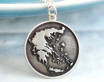 Sterling Silver Greece Map Necklace, Greek Islands Jewellery, Adventure Travel Pendant, Greece Map Explorer, Backpacking Through Europe Gift