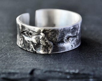 Silver Men Ring, Molten Lava Rustic Band, Unique Handmade Jewelry, Organic Design Raw Jewellery, Texture Boyfriend Ring Birthday Present Him