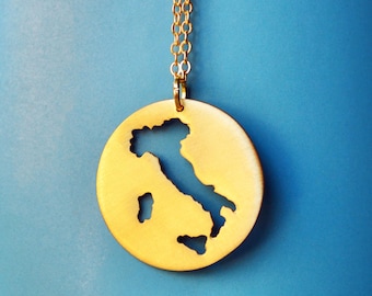 Italy Map Pendant Necklace: Sterling Silver Italian Souvenir Jewelry