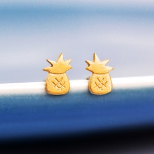 Gold Ananas Ohrstecker - Sterling Silber Tropischen Schmuck