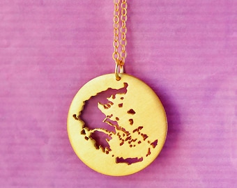 Handmade Gold Greece Map Necklace: Sterling Silver Outline Pendant