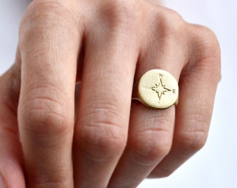 Compass Ring, Chevalier Ring, Pinky Ring,Signet Ring,Mens Pinky Ring,Promise Ring,Gift for Women,Mens Jewelry,Adjustable Ring,Compass Rose