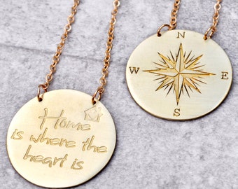 Compass Necklace, Home Is Where, The Heart Is ,Compass Pendant,Compass Sign,Gift for Women ,Travel Gift/ Inspirational Gift /Travel Jewelry
