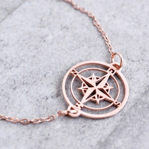 Dainty Compass Charm Bracelet: Sterling Silver Travel Jewelry