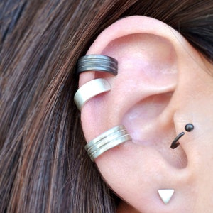 Handmade Ear Cuff, Silver Huggie Fun Wide Earring, Chunky Conch EarCuff Hoop, No Piercing Helix Cartilage Wrap Minimalist Perfect Jewelry