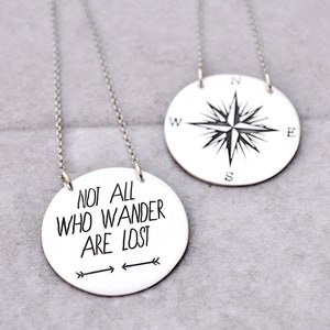 Unique Sterling Silver Compass Necklace, Not All Who Wander Are Lost, Inspirational Gift Women, Wanderlust Jewelry, Compass Rose Pendant Her