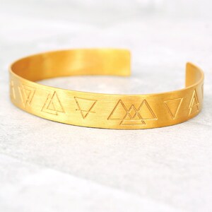 Four Elements Bracelet, Men's Gold Geometric Cuff, Aztec Tribal Jewelry, Sterling Silver Triangles Bangle Jewellery