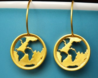 Unique Handmade World Map Hook Earrings, Perfect Present for Travelers, Handcrafted Travel Buddy Gift, Silver Jewelry for Women, For Her