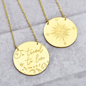 To travel is to live, Compass Rose, Compass Pendant ,Compass Charm, Compass Necklace,Quote Necklace,Travel Gift,Travel Jewelry,Wanderlust