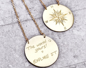 Compass Pendant, The World Is Yours Explore It Compass Necklace, Graduation Gift, Compass Sign, Quote Necklace, Gift for Women, Travel Gift