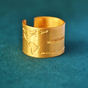 Gold World Map Ring, One Of A Kind Globe Traveler Jewelry, Handmade Travel Gift for Daughter, Inspirational Christmas Wanderlust Present Ηer