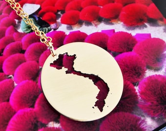 Gold Vietnam Necklace, Vietnam Map Pendant, Vietnam Jewelry, Travel To Vietnam Gift, Traveler Souvenir, Lunar New Year Tet Celebration Asia