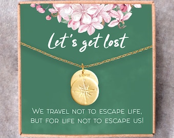Kompass Halskette - Weltkarte Reise Schmuck, Fernweh Geschenk