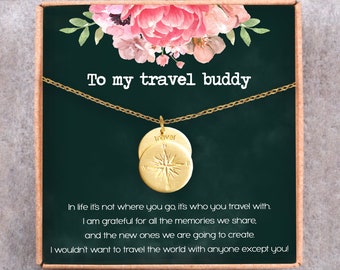 Travel Gift,Traveler Gift,Travel Jewelry,Wanderlust Gift,Travel Jewellery,Compass Jewelry,World Map Necklace/Gift for Traveler/Travel Lover