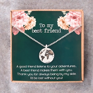 Handgemachte Silber Halskette mit Weltkarte, Einzigartige Last-Minute Bester Freund Geschenk, Wanderlust Erschwingliches Geschenk für Buddy Sie, Weihnachten unter 50