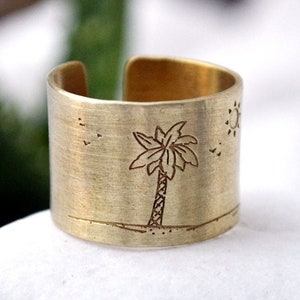 Palm Tree Ring, Beach Ring, Tropical Ring, Gifts for Women, Adjustable Ring, Hawaiian Jewelry, Tropical Jewelry, Surfer Inspirational Gift