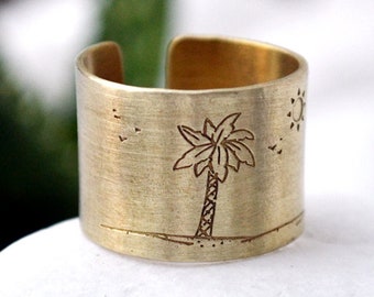 Palm Tree Ring, Beach Ring, Tropical Ring,Gifts for Women,Adjustable Ring,Hawaiian Jewelry,Tropical Jewelry,Surfer Gift/Inspirational Gift