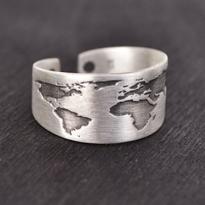 Handmade Sterling Silver World Map Ring, Unique idea for Traveler Wayfarer, Birthday Gift for Daughter Girlfriend Sister Her, Globe Present