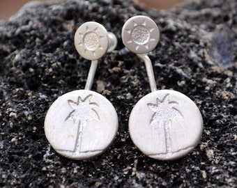 Palm Tree Studs, Tropical Earrings, Surfer Gift, Surf Jewelry, Summer Jewelry, Earring Jackets, Hawaiian Jewelry, Inspirational Gift