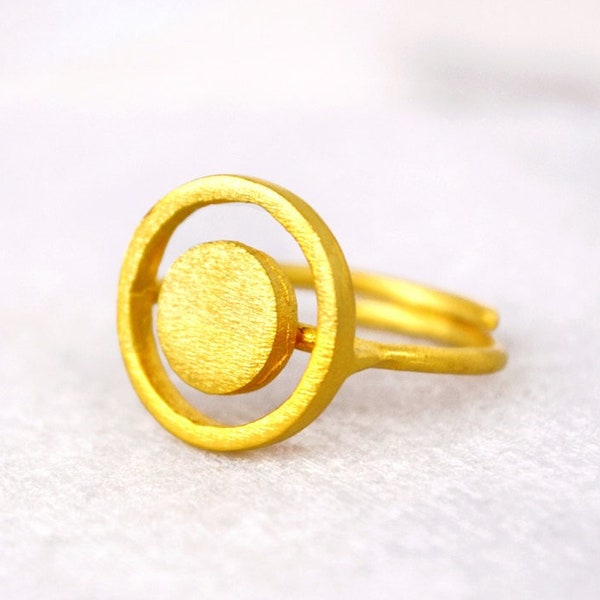 Minimalist Gold Circle Ring • Round Geometric Jewelry • Modern Double Go Around Flat Sphere • Unity Women Gift Inspirational Encircle Moon