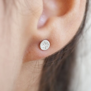 Tiny Silver Compass Earrings - Travel Stud Gift
