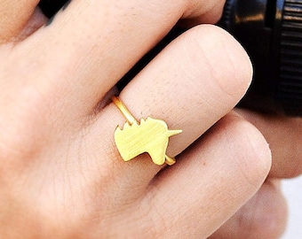 Gold Unicorn Ring, Handmade Fairytale Kids Jewelry, Sterling Silver Horse Girlfriend Present, Best Friend Magical Birthday Women Gift Her