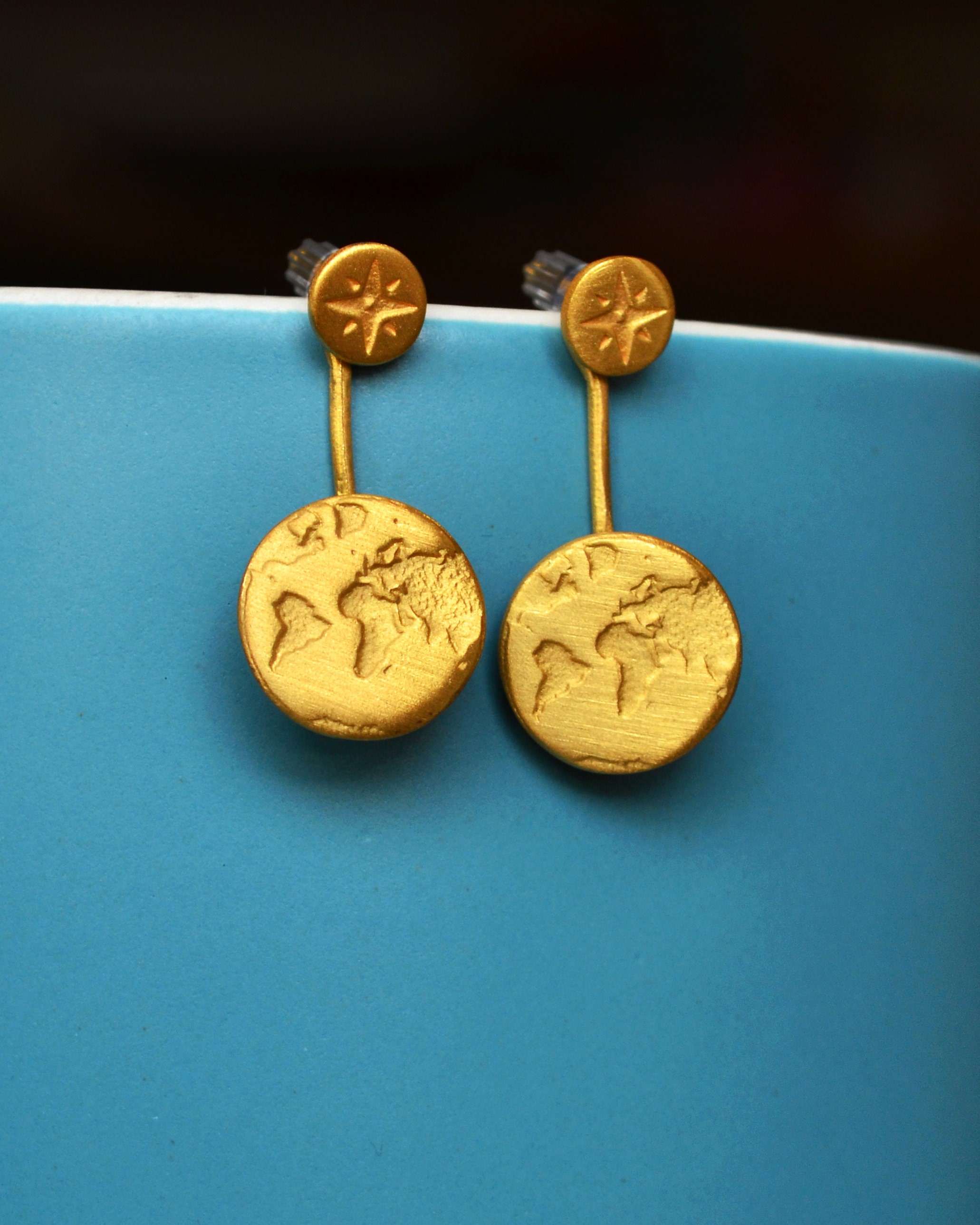 Orecchini in argento 925 a forma di Mappa del Mondo - perfetto come regalo per amanti dei viaggi - Modello Bogotà