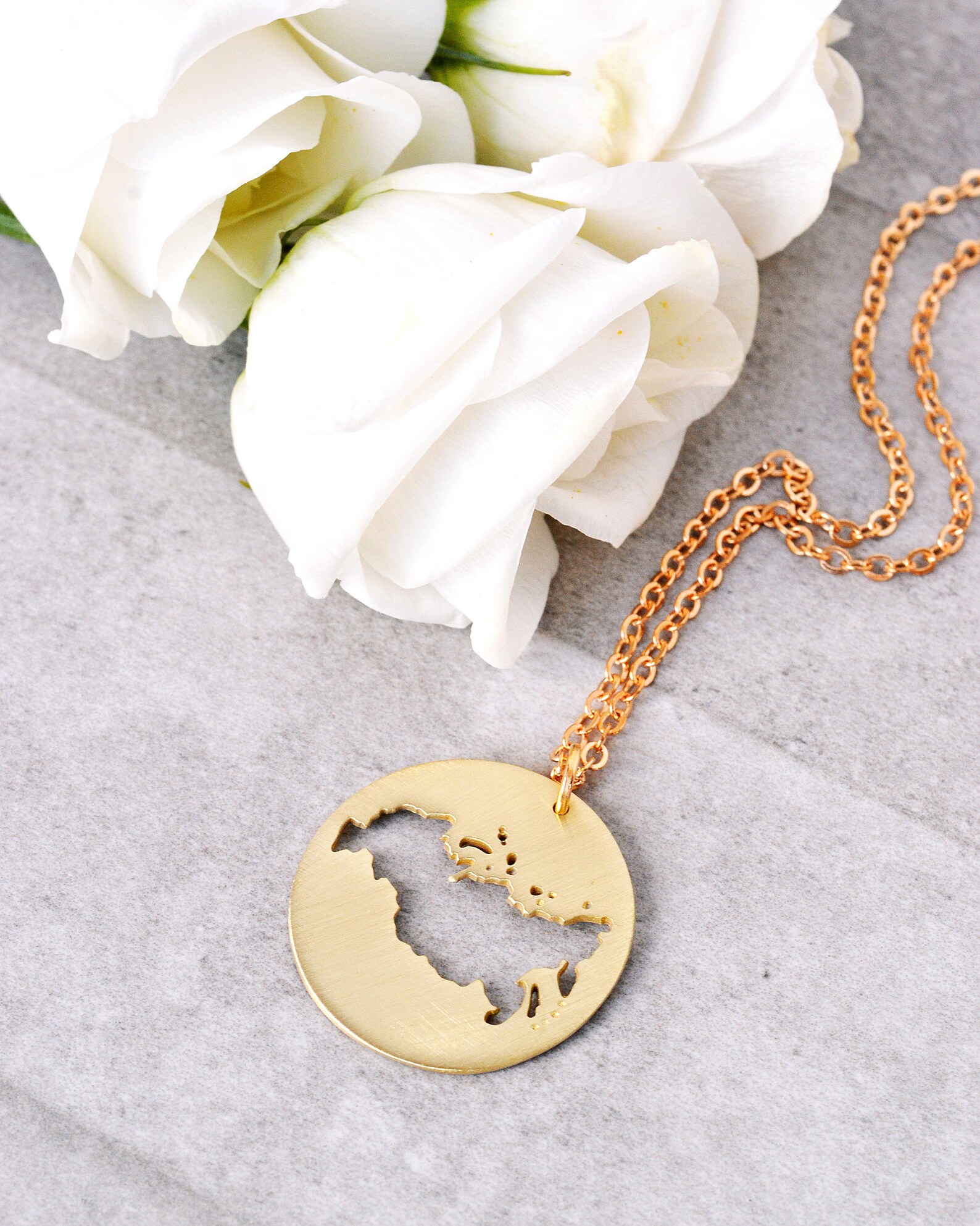 Russia Map Flag Pendant Necklace - Gold Plated Brass Chain With Black Rope, 24K Gold Finish - View #6