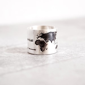 World Map Ring, Travel Ring, Oxidized Silver Ring, Travel Gift,Gift for Women,Gift for Traveler,Christmas Girlfriend Gift,Globe Ring image 3