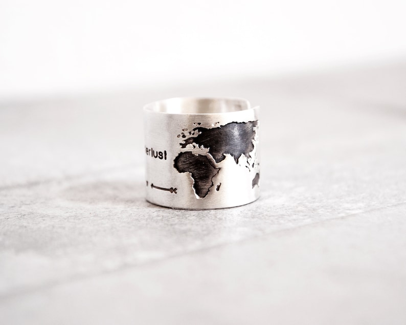 World Map Ring, Travel Ring, Oxidized Silver Ring, Travel Gift,Gift for Women,Gift for Traveler,Christmas Girlfriend Gift,Globe Ring image 3