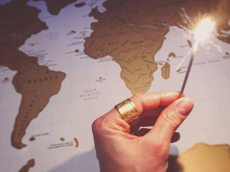 One of a kind World Map Ring, Handmade Traveler Jewelry, Inspirational Travel Daughter Present,Unique Jetsetter Globe Wanderlust Pendant Her image 4