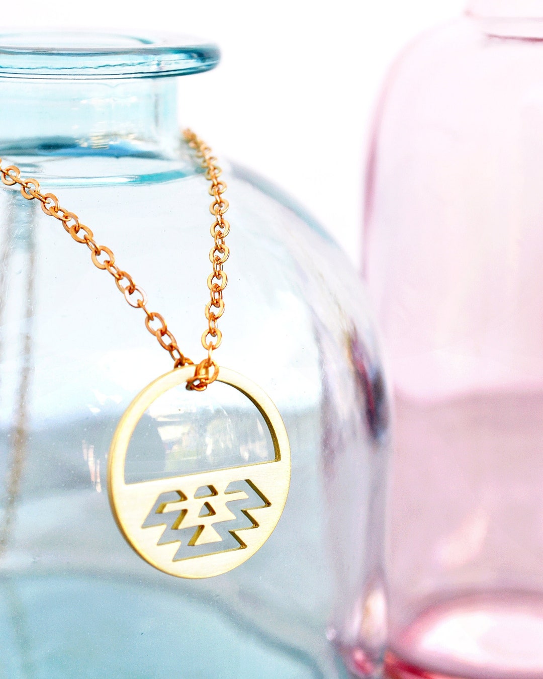 Handmade Gold Aztec Half Moon Necklace - Geometric Minimalist Jewelry ...