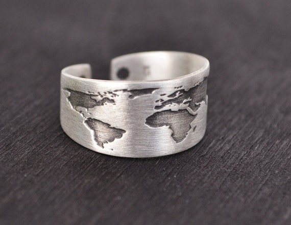 Travel Ring / World Map Ring /Silver Ring - Etsy België
