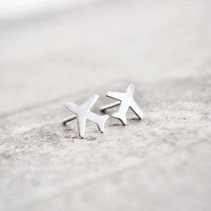 Airplane Studs, Airplane Earrings, Travel Gift, Aviation Jewelry, Silver Plane Studs, Travel Earrings, Travel Studs ,Flight Attendant image 5