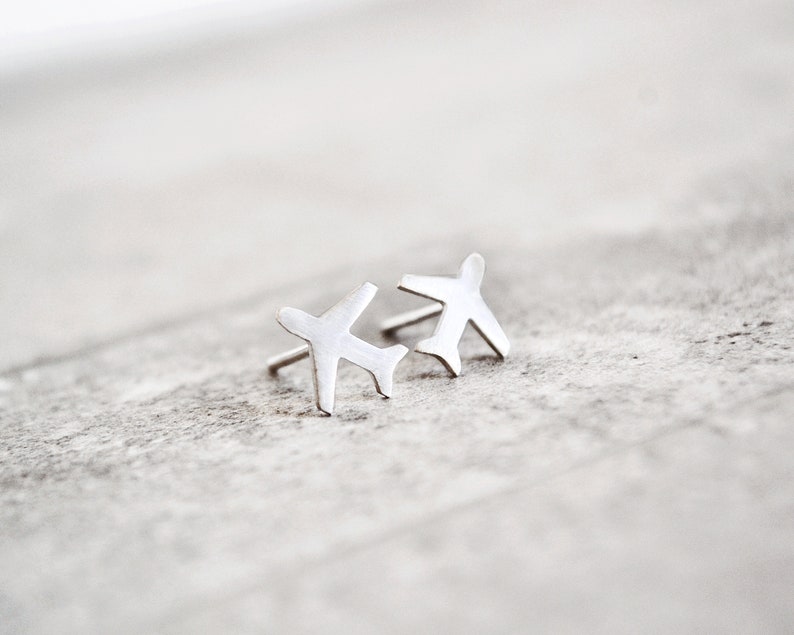 Airplane Studs, Airplane Earrings, Travel Gift, Aviation Jewelry, Silver Plane Studs, Travel Earrings, Travel Studs ,Flight Attendant image 5