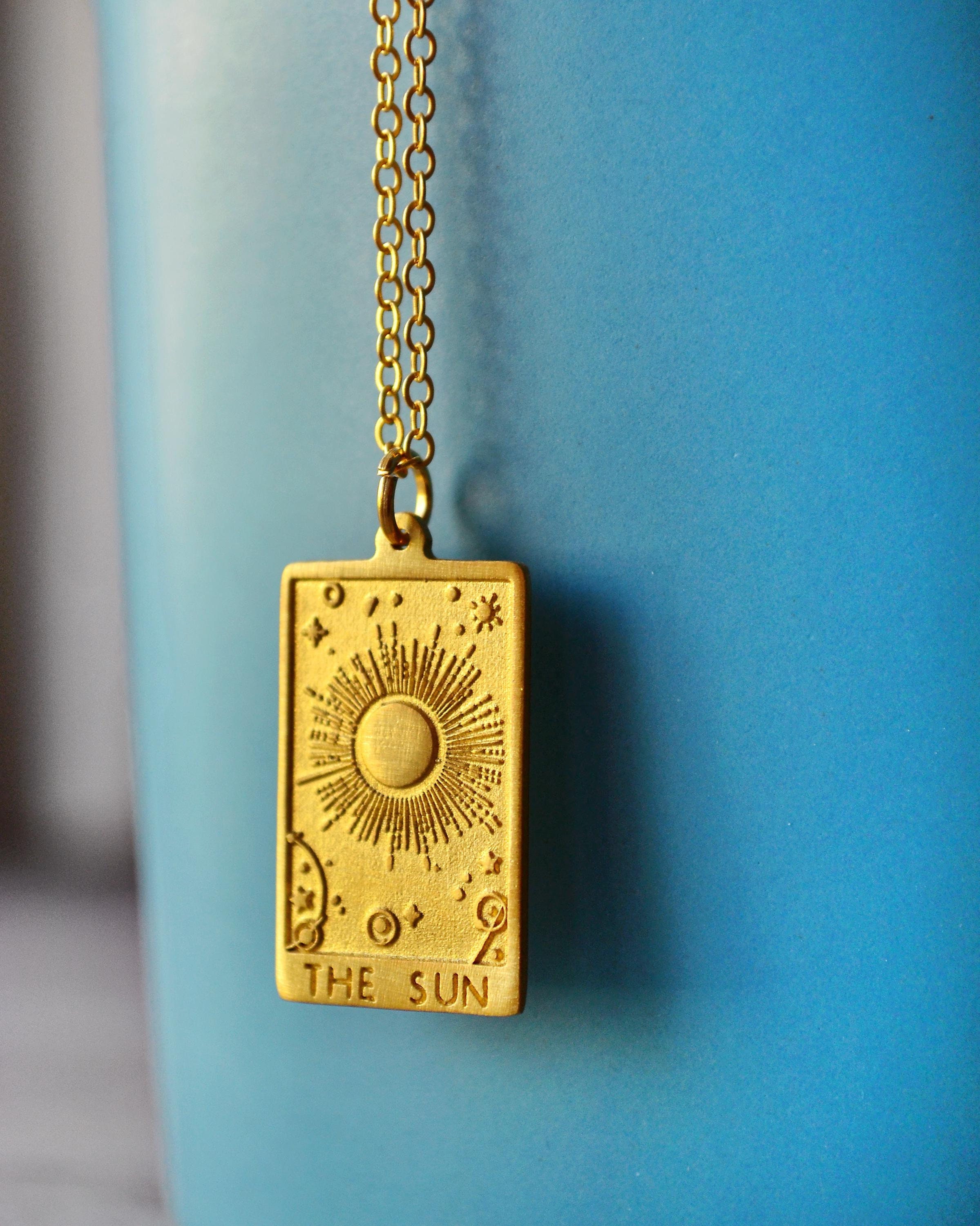 Unique Gold Tarot Necklace, Handmade Sun Tarot Charm for Birthday Gift, Mystic Present for Mom Sister Daughter, Affordable Graduation Idea
