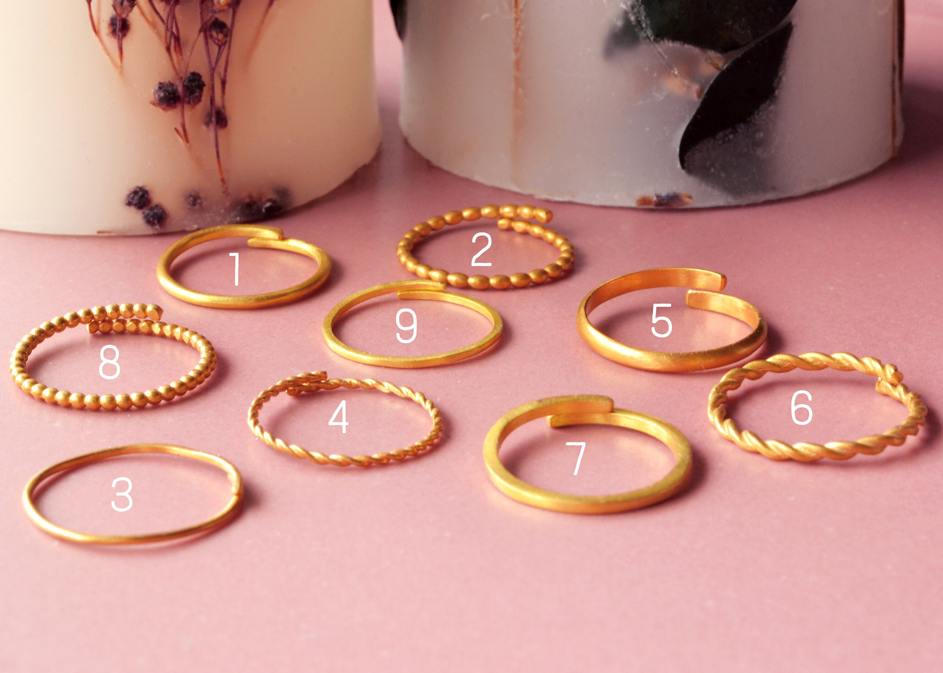 Thin Ring 5 Set (Silver 925)ゴールド　リング Mixed Metal Gold and Silver Set of 5 Hammered Rings, Ultra