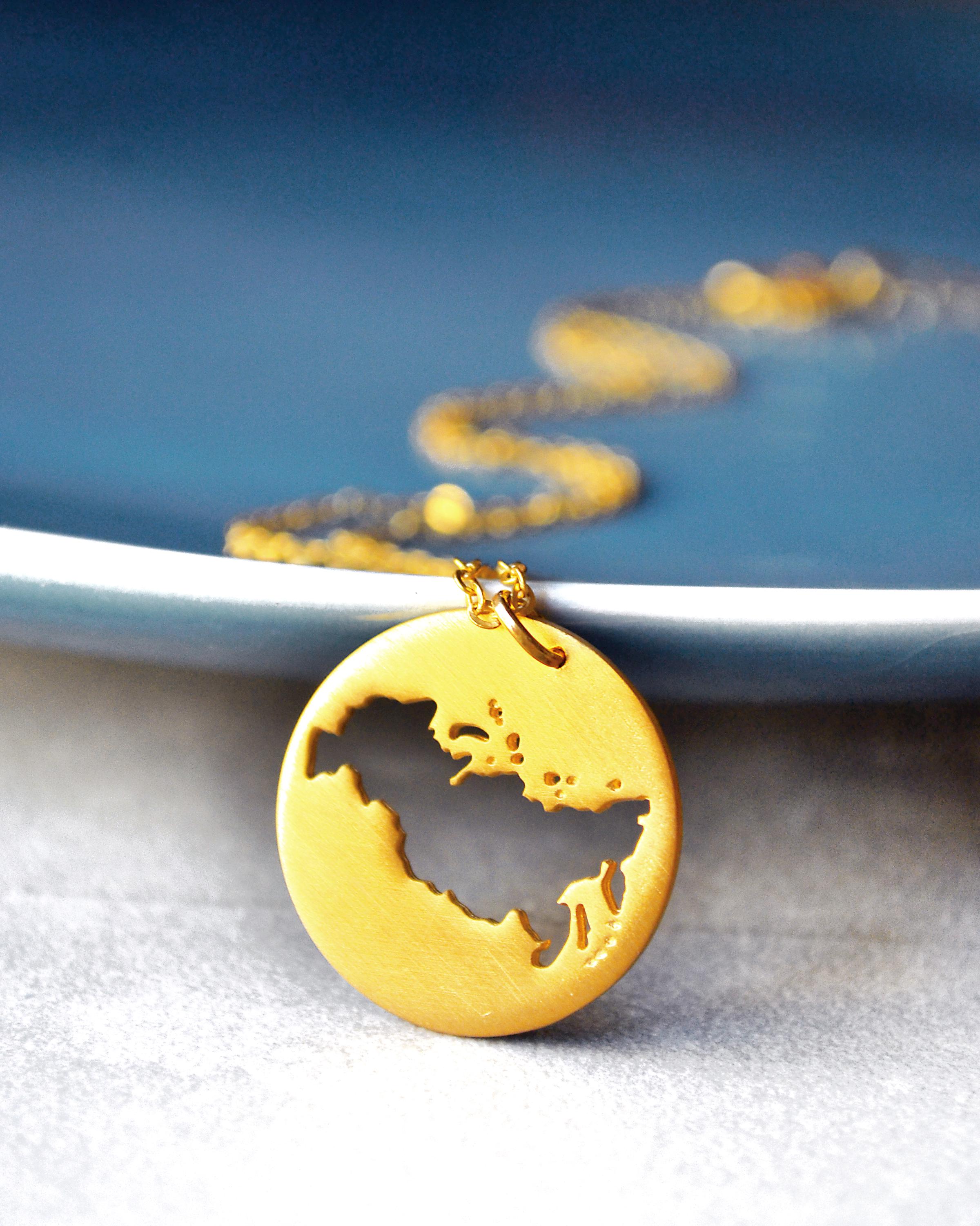 Russia Map Flag Pendant Necklace - Gold Plated Brass Chain With Black Rope, 24K Gold Finish - View #10
