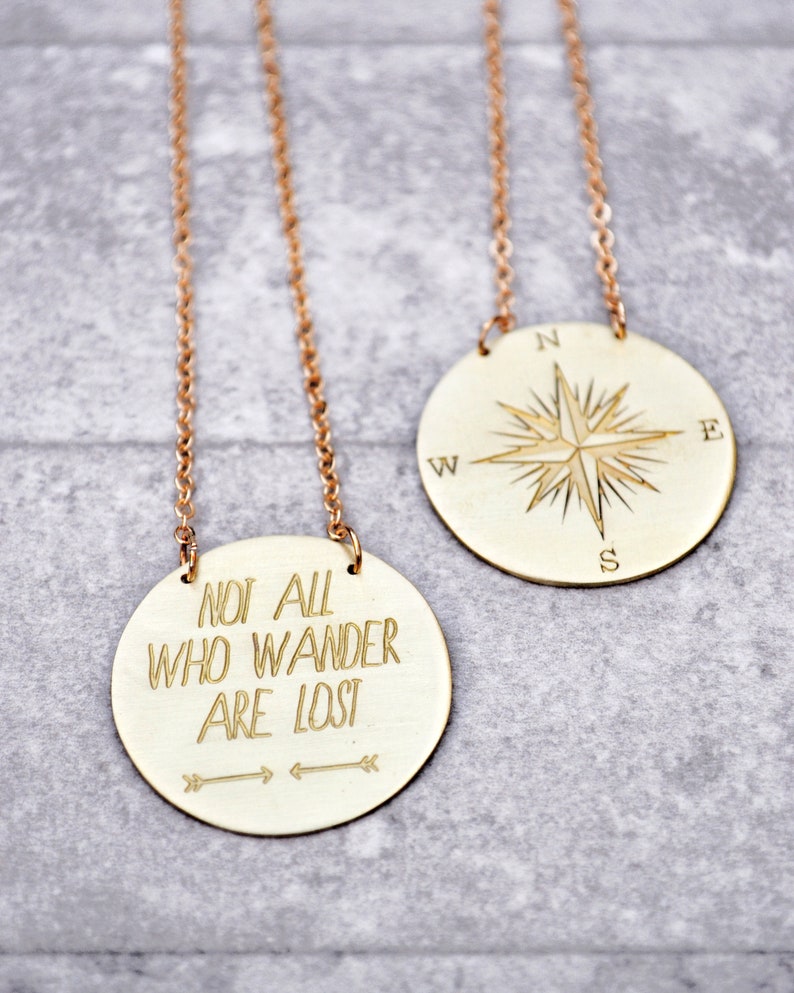 Not All Who/Wander Are Lost/Compass Necklace/Wanderlust Jewelry/Compass Charm/Compass Pendant/Gift for Women/Wanderlust Necklace/Compass Ros 
