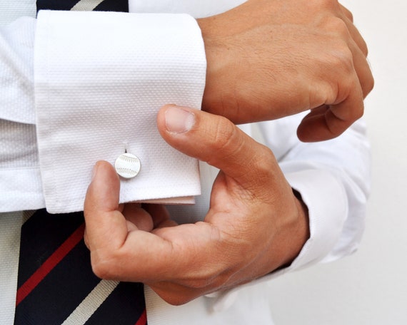 Baseball Softball Silver Cufflinks – Sports Coach Gift for Him, Husband Dad Birthday, Groom Groomsmen Present