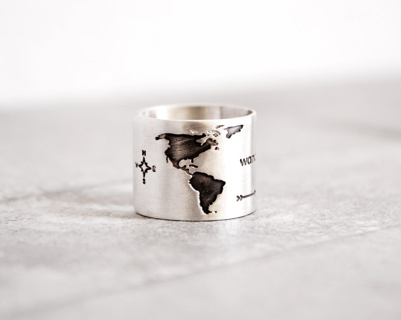 World Map Ring, Travel Ring, Oxidized Silver Ring, Travel Gift,Gift for Women,Gift for Traveler,Christmas Girlfriend Gift,Globe Ring image 4