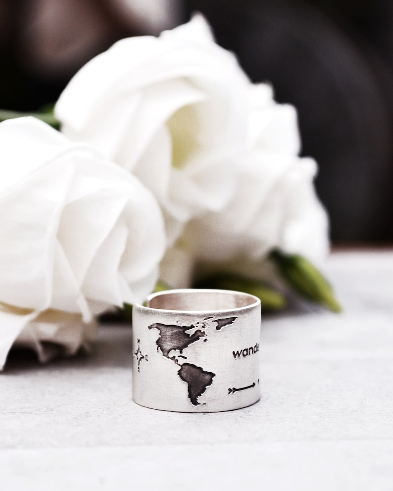 World Map Ring, Travel Ring, Oxidized Silver Ring, Travel Gift,Gift for Women,Gift for Traveler,Christmas Girlfriend Gift,Globe Ring image 8