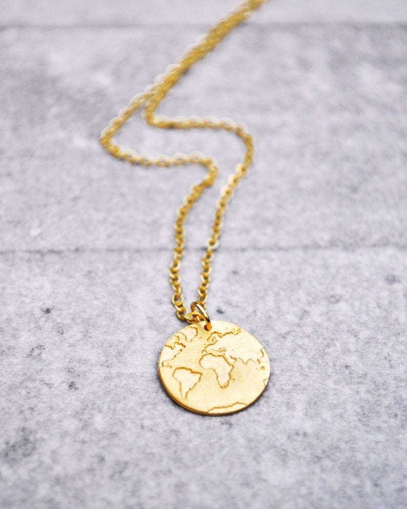 Unique Gold World Map Necklace, Dainty Chain Travel Pendant, Minimalist Wanderlust Jewelry Women, Gift for Traveler Jetsetter Wayfarer Her image 4